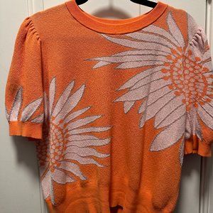 Kate Spade Short Sleeve Floral Puff Sweater - XL